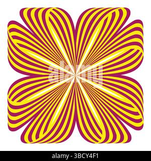 Symbole de fleur abstrait. Rayonnant jaune rouge. Forme de floraison vectorielle. Forme optique pétale. Illustration de Vecteur