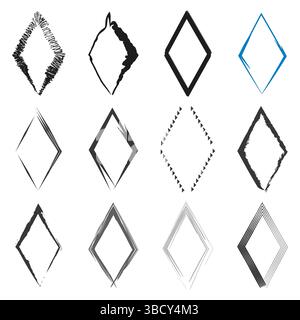 Diamants à encre abstraite. Cadres de style d'esquisse. Formes aux arêtes vives. Noir et blanc. Illustration de Vecteur