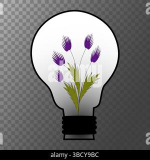 Fleurs d'ampoule. Fleur violette à l'intérieur. Concept écologique vectoriel. Détail feuilles vertes. Illustration de Vecteur