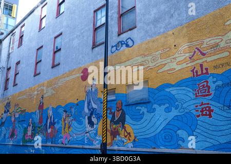 Une murale dans une ruelle à Chinatown, Vancouver, C.-B. Banque D'Images