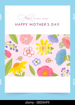 Carte de fête des mères à fleurs colorées rendant hommage à la meilleure maman de tous les temps. Illustration vectorielle Illustration de Vecteur