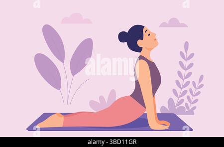 Yoga Cobra pose femme faisant Bhujangasana Backbend Yoga Stretch Mindful Yoga Practice Illustration de Vecteur