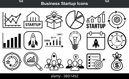 Icônes solides de démarrage et de croissance de l'entreprise Illustration de Vecteur