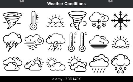 Symboles de prévision des conditions météorologiques définis Illustration de Vecteur