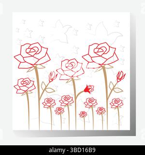 Belle illustration vectorielle de roses rouges stylisées dans un design floral minimaliste et élégant Illustration de Vecteur
