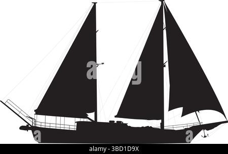 Silhouette vectorielle hautement détaillée de voilier Illustration de Vecteur