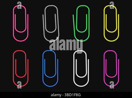 Un ensemble de trombones isolés sur noir. Clips 3D colorés Illustration de Vecteur