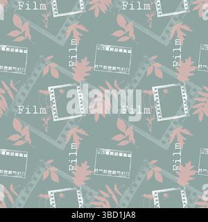 Motif grunge vintage d'automne avec des impressions de feuilles tombantes et des cadres de film. Humeur rêveuse d'automne pour regarder des films et des séries télé. Illustration vectorielle Illustration de Vecteur