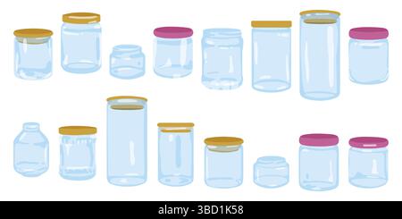 Collection de pots en verre de dessin animé Illustration de Vecteur