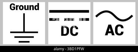 Mise à la terre de protection, alimentation du circuit CC, CA symbole Illustration de Vecteur