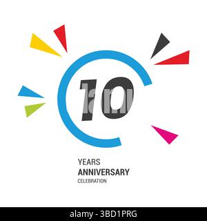 10 ans anniversaire célébrations concept de conception de logo dix ans anniversaire rétro vecteur emblème modèle isolé. Illustration de Vecteur