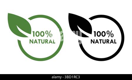 Logo vectoriel de cercle d'étiquette de produit 100% naturel. Badge aliments sains. Ensemble d'icônes écologiques. Les timbres alimentaires écologiques. Illustration de Vecteur