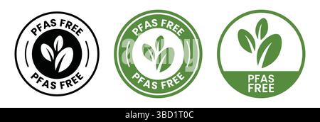Conception d'écusson de logo cercle libre PFAS. Convient pour l'information et l'étiquette du produit, ensemble d'icônes PFAS Free. Installer, logo PFAS Free, étiquette, badge, symbole. Illustration de Vecteur