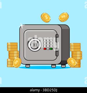 Coffre-fort avec des pièces d'or représentant la richesse, l'épargne et la sécurité financière, illustration vectorielle Illustration de Vecteur