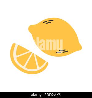 Illustration plate simple jaune citron frais. Fruits de citron sur fond isolé blanc. Collection de tranches de citron Illustration de Vecteur