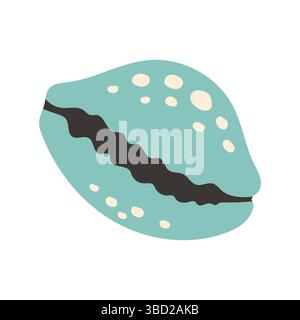 Illustration vectorielle d'un coquillage de cowrie bleu avec des taches blanches et une ligne centrale sombre. Il a un look doux et ludique, parfait pour la plage ou l'été Illustration de Vecteur