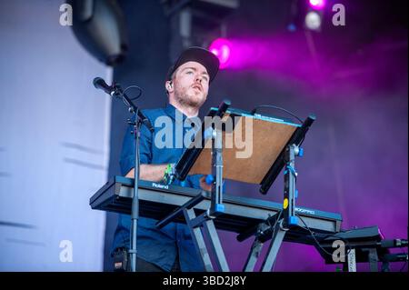 Martin Doherty de Chvrches se produit sur scène au T in the Park Festival au Balado le 13 juillet 2014. Royaume-Uni Banque D'Images