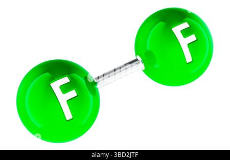 Molécule de fluor F2, modèle atomique 3D. Rendu 3D isolé sur fond blanc Banque D'Images