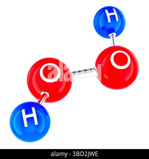 Molécule de peroxyde d'hydrogène H2O2, modèle atomique 3D. Rendu 3D isolé sur fond blanc Banque D'Images