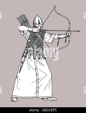 Archer romain au combat. Dessin historique. Banque D'Images