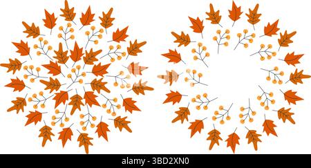 Feuilles d'automne et brindilles arrière-plan circulaire et cadre de copie modèle d'espace d'automne salutations. Illustration vectorielle isolée vacances d'automne cartes thématiques de voeux, messages promotionnels, bannières, dépliants Illustration de Vecteur