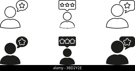 Commentaires utilisateur et icônes d'évaluation définies. Avis client et classement par étoiles et collection de symboles Silhouette. Expérience utilisateur et satisfaction Illustration de Vecteur