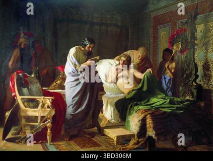 Philippe d'Acarnanie était ami et médecin d'Alexandre le Grand, dont une histoire bien connue est racontée par plusieurs auteurs antiques. Il était le moyen de sauver la vie du roi, quand il avait été saisi d'une grave attaque de fièvre. Parménion envoie avertir Alexandre que Philippe avait été soudoyé par Darius III pour l'empoisonner ; le roi, cependant, ne croirait pas l'information, ni douterait de la fidélité de son médecin, et il buvait la bière préparée pour lui. Peint par Henryk Siemiradzki Banque D'Images