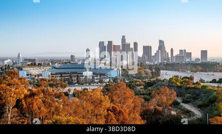 La skyline de los angeles vue depuis le parc elysian Banque D'Images