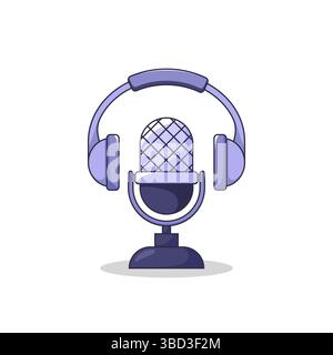 Icône colorée du podcast. Microphone et écouteurs. Illustration vectorielle dans le style de ligne isolé sur fond blanc. Illustration de Vecteur
