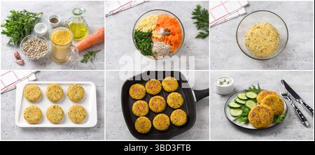 Côtelettes de millet vegan DIY : recette saine étape par étape Banque D'Images