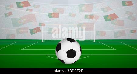 Arène de football portugaise pleine de fans avec drapeaux nationaux, illustration d'événement sportif. Idéal pour une utilisation dans les promotions d'événements sportifs, desig sur le thème du football Illustration de Vecteur