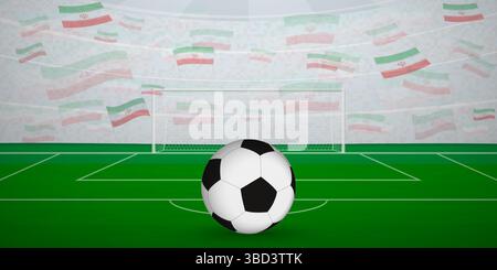 Stade de football iranien plein de fans avec drapeaux nationaux, illustration d'événement sportif. Idéal pour une utilisation dans les promotions d'événements sportifs, les conceptions sur le thème du football, Illustration de Vecteur