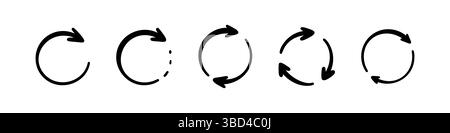 Ensemble d'illustrations dessinées à la main de flèche de boucle de cercle enfantin de doodle. Recyclez les symboles ronds. Icône de cycle de réutilisation de la gribouille au crayon. Diagramme simple pour enfant. Sustai Illustration de Vecteur