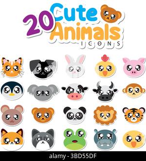 Pack visages d'animaux mignons. Vecteur Illustration de Vecteur