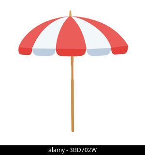 Un parasol rouge et blanc avec une poignée en bois sur un vecteur de fond blanc Illustration de Vecteur