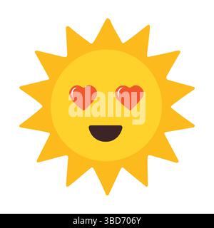 Soleil heureux avec des yeux de coeur Emoji, positivité rayonnante et vibrations joyeuses tout autour Illustration de Vecteur