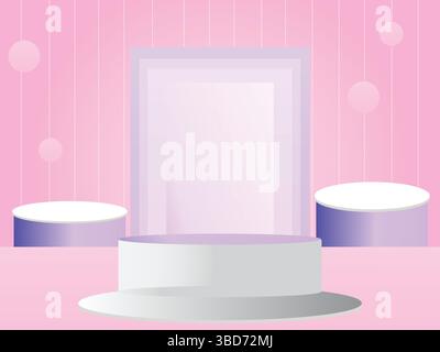 Affichage de podium vertical moderne rose avec éléments flottants Illustration de Vecteur