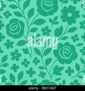 Motif floral sans couture avec fleurs roses simplifiées et couleur unie. Convient pour le tissu, textile, carrelage, papier peint, et .. Illustration de Vecteur