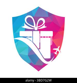 Logo vectoriel de cadeau de voyage. Vecteur de combinaison de cadeau et logo avion. Illustration de Vecteur
