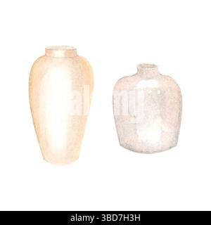 Illustration à l'aquarelle faite à la main de vases transparents.vases minimalistes en verre blanc Banque D'Images