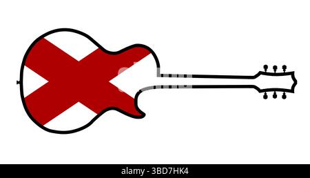 Silhouettes traditionnelles de forme de guitare isolées sur un fond blanc avec le drapeau de l'État de l'Alabama Banque D'Images