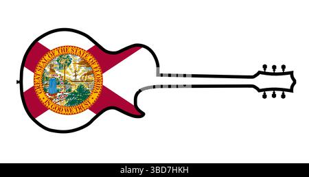 Silhouettes traditionnelles de forme de guitare isolées sur un fond blanc avec le drapeau de l'État de Floride Banque D'Images