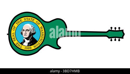 Silhouettes traditionnelles en forme de guitare isolées sur un fond blanc avec le drapeau de l'État de Washington Banque D'Images