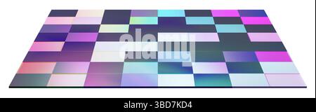 Le rendu 3D vibrant met en valeur un sol disco éclairé au néon de la vue de face, isolé sur fond blanc. Parfait pour une soirée dansante ou un événement musical Banque D'Images