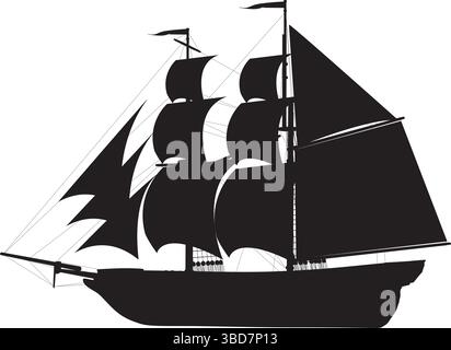 Silhouette vectorielle hautement détaillée de voilier Illustration de Vecteur