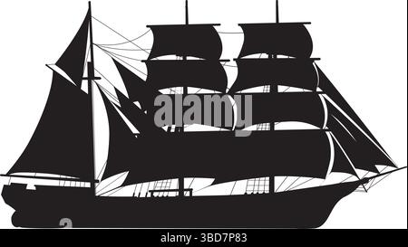 Silhouette vectorielle hautement détaillée de voilier Illustration de Vecteur