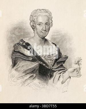 Maria Sibylla Merian (1647-1717), naturaliste allemande et illustratrice scientifique, gravure de portraits, 1835 Banque D'Images