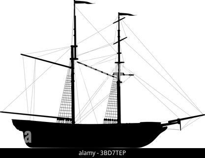 Silhouette vectorielle hautement détaillée de voilier Illustration de Vecteur