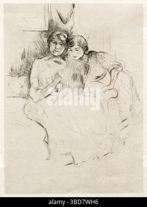 Berthe Morisot, la leçon de dessin, (l'artiste dessinant avec sa fille Julie Manet), dessinant en pointe sèche, 1889 Banque D'Images