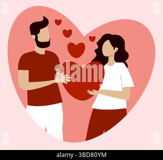 Couple partageant un moment sincère le jour de la Saint-Valentin avec des gestes d'amour et des cœurs flottants dans une illustration romantique Illustration de Vecteur